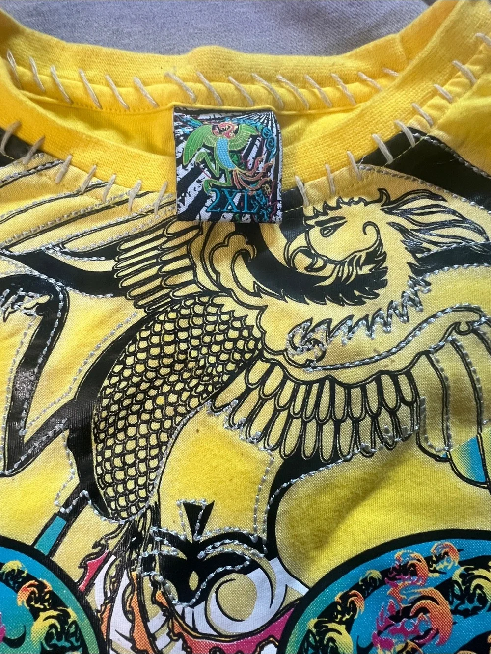 Miskeen Y2K Skull Graphic Tee XXL Yellow Streetwear - Picture 2 of 6